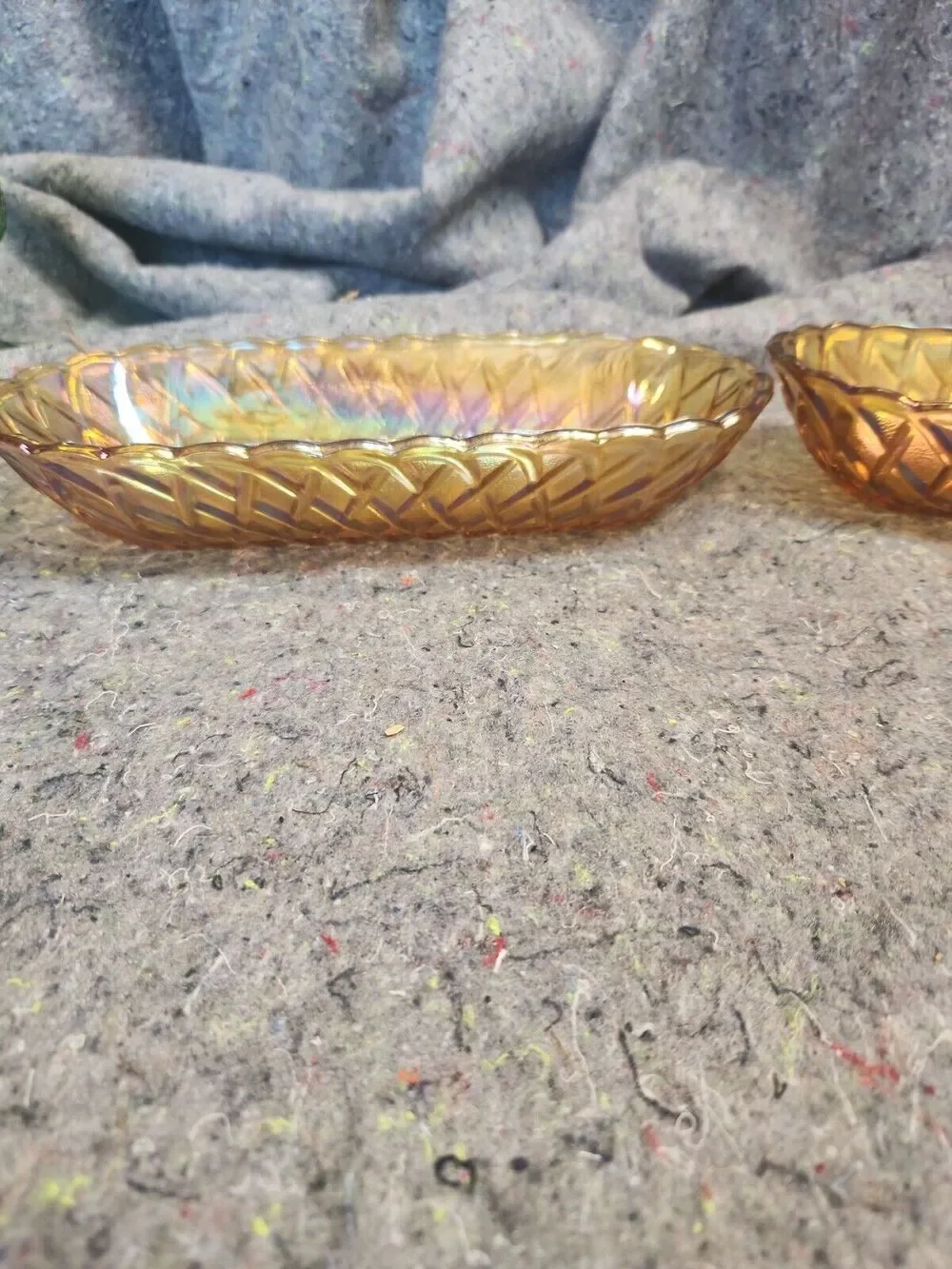 Vintage Indiana Glass Marigold Carnival Pretzel Weave Bread Bowl Oblong